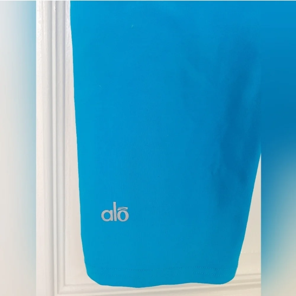 Alo Yoga Electra Colorblock Capri Leggings Navy Blue Teal Crop Size Medium
